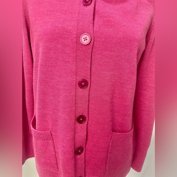 Talbots Pink Pure Merino Wool Button Up Folded Collar Cardigan Sweater - Picture 6 of 11